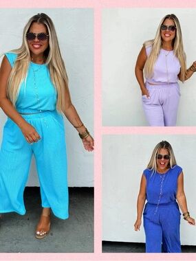 Blakeley Sleeveless Ribbed Wide-Leg Jumpsuit - Blue
